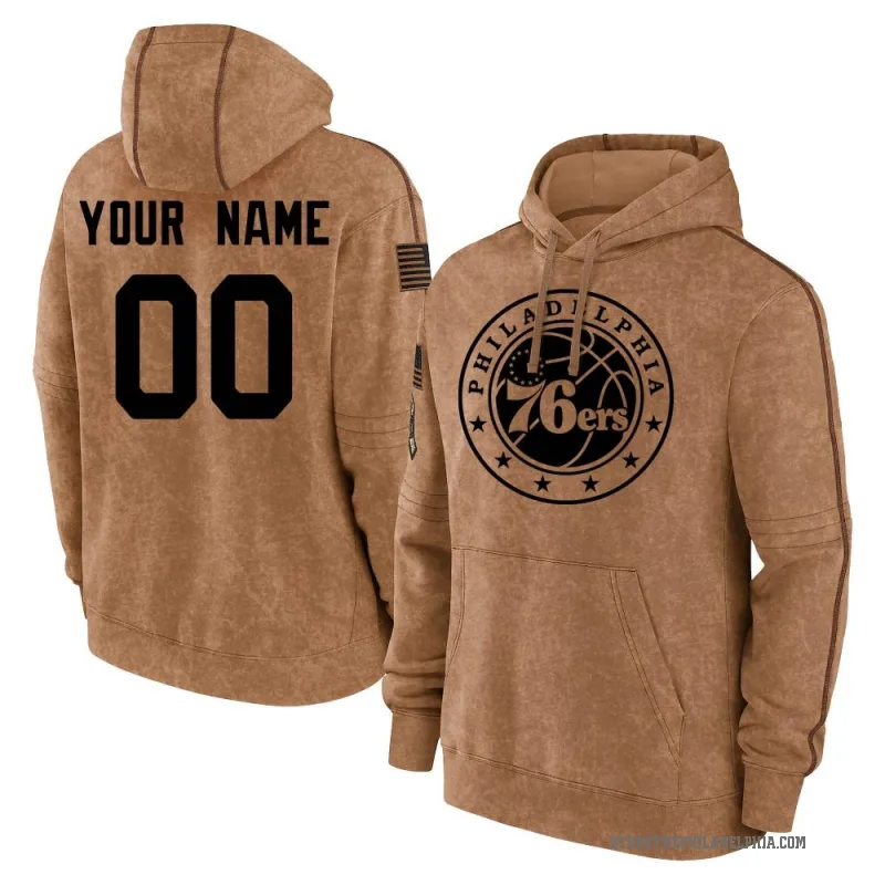Custom Men's Brown Philadelphia 76ers 2023 Salute to Service Club Pullover Hoodie