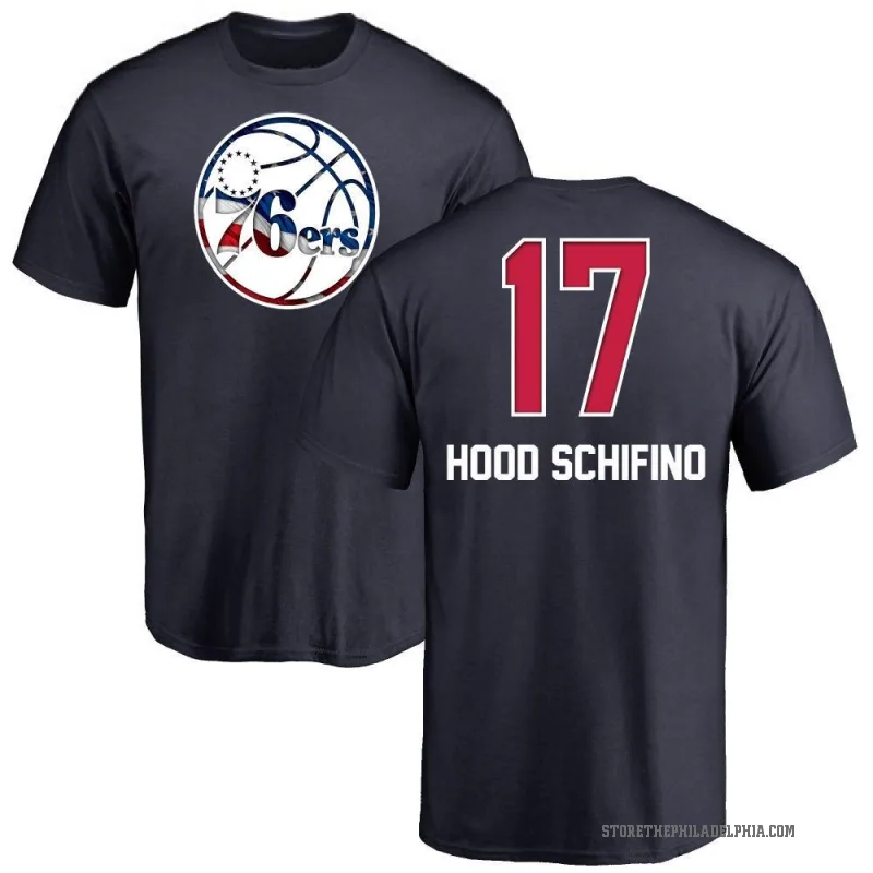 Jalen Hood-Schifino Men's Navy Philadelphia 76ers Name and Number Banner Wave T-Shirt