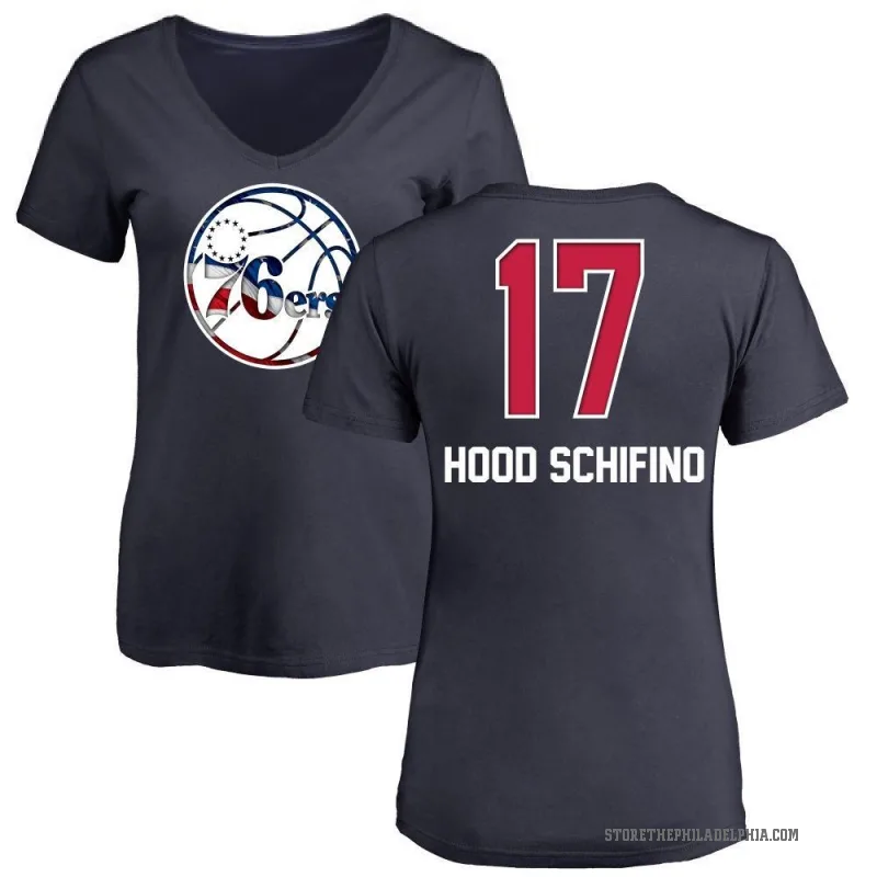 Jalen Hood-Schifino Women's Navy Philadelphia 76ers Name and Number Banner Wave V-Neck T-Shirt