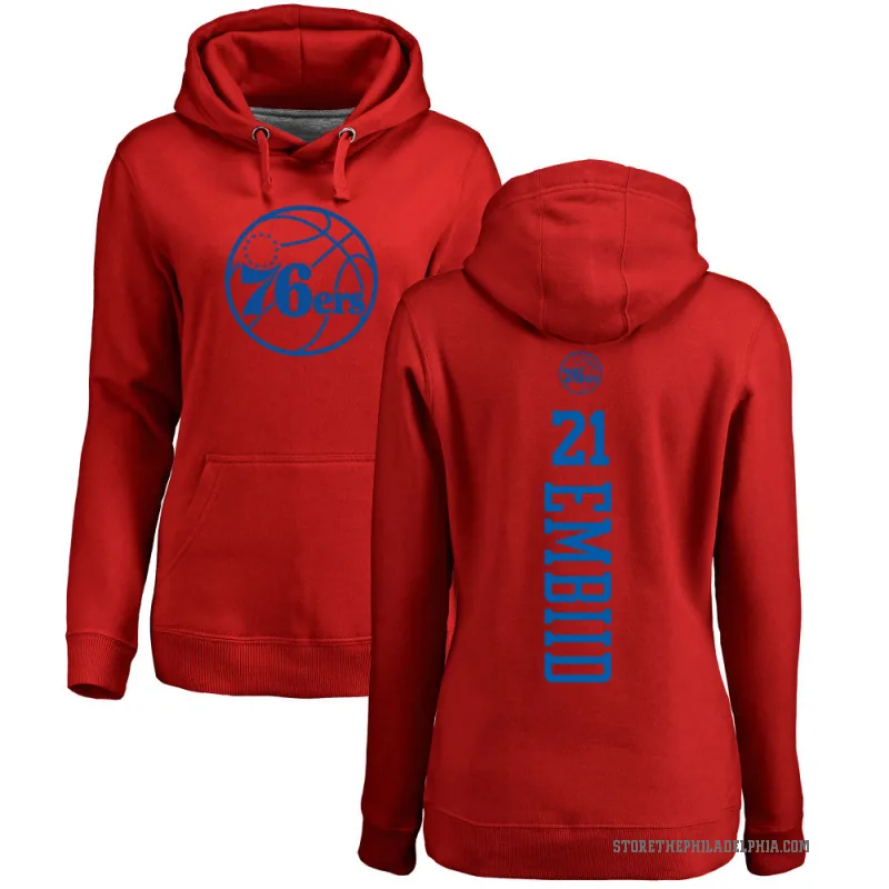 Joel Embiid Women's Red Philadelphia 76ers Branded One Color Backer Pullover Hoodie