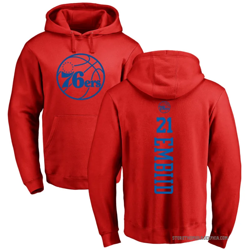 Joel Embiid Youth Red Philadelphia 76ers Branded One Color Backer Pullover Hoodie